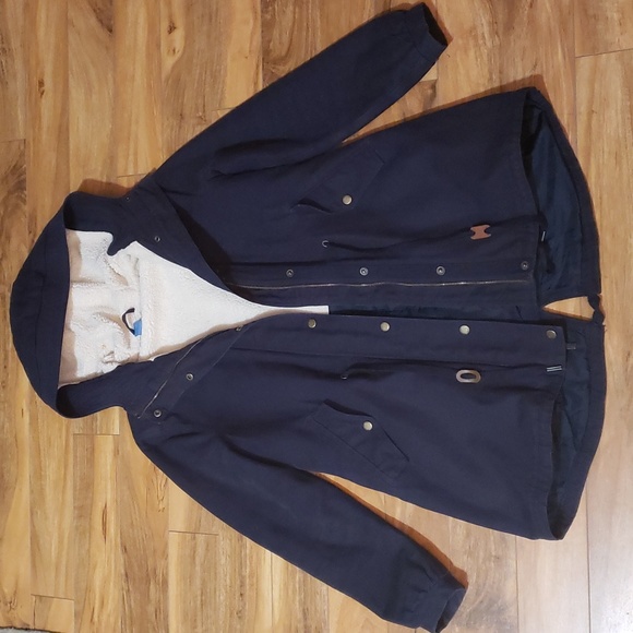 Adidas winter coat jacket long sherpa lining hood up to -20C navy blue - Picture 3 of 11